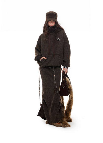 Layered-Look High-Neck Hoodie & Long Skirt 　X3484