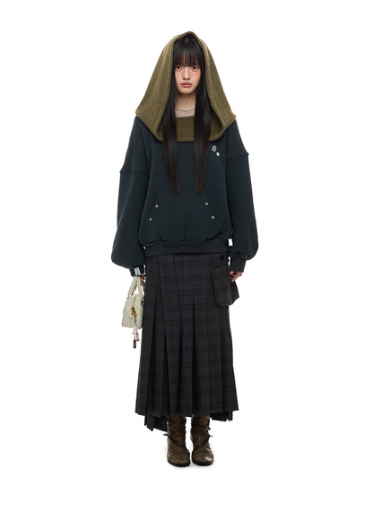 Layered-Look Off-Shoulder High-Neck Hoodie　X3485