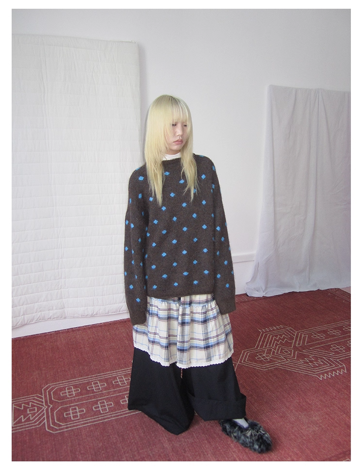 Plaid Patchwork Layered Wide Pants　X3420