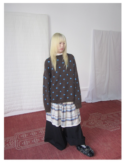 Plaid Patchwork Layered Wide Pants　X3420