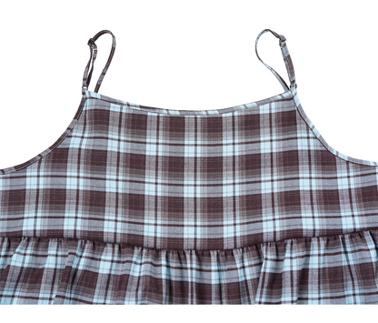 Vintage Brushed Check Layered Camisole Dress X3400