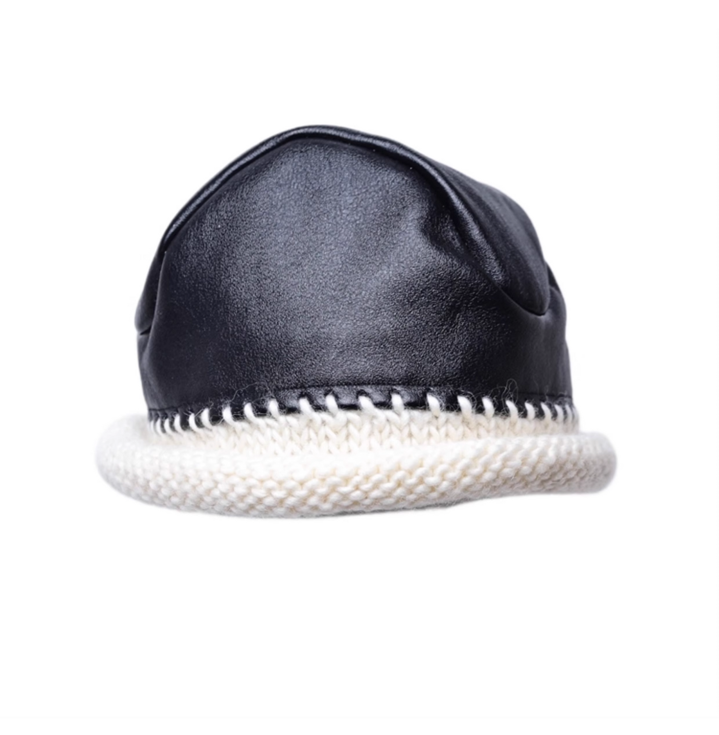 Asymmetric PU-Leather Wool Knit Bucket Hat　X3441