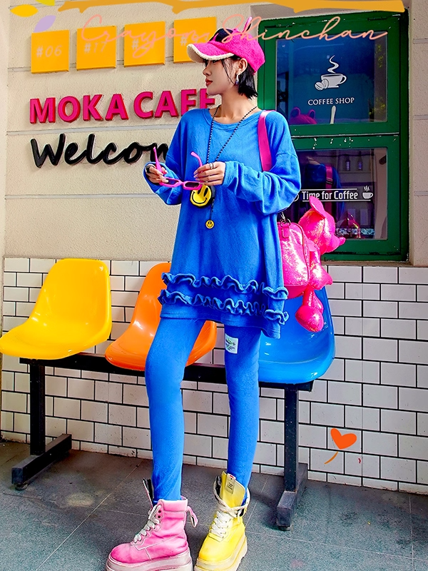 Neon Green Letter Patch Fleece Leggings X3412