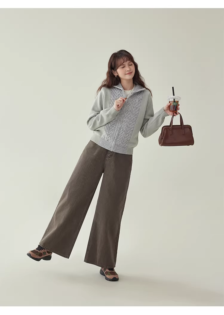 Patchwork Cable-Knit Wool-Blend Cardigan　X3504