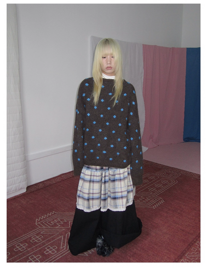 Plaid Patchwork Layered Wide Pants　X3420