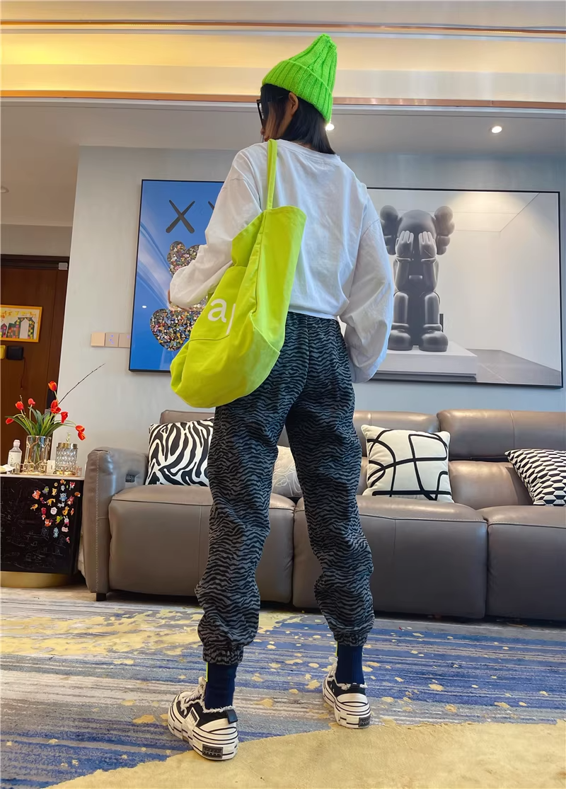 秋季豹紋高腰修身抽繩慢跑運動褲 X3501