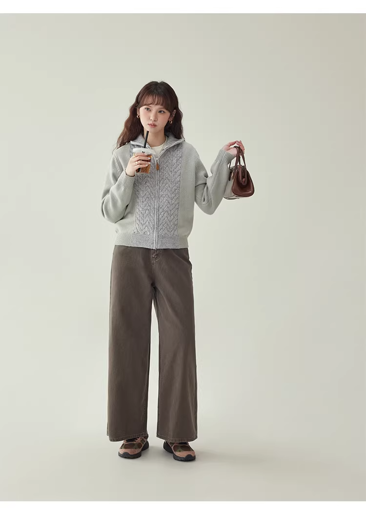 Patchwork Cable-Knit Wool-Blend Cardigan　X3504