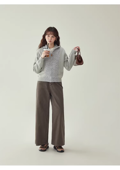 Patchwork Cable-Knit Wool-Blend Cardigan　X3504