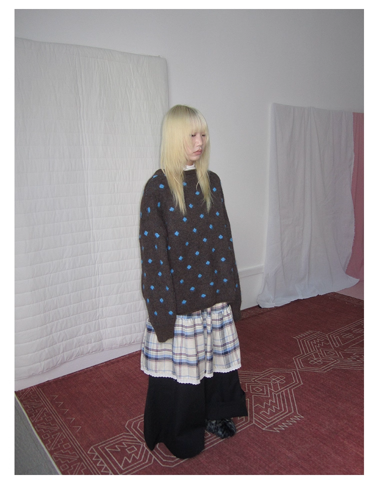 Plaid Patchwork Layered Wide Pants　X3420