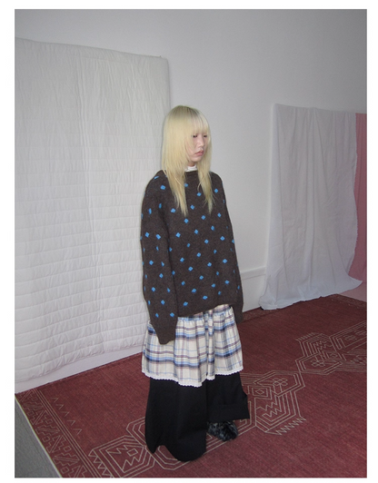 Plaid Patchwork Layered Wide Pants　X3420