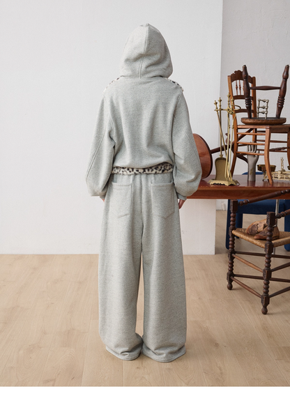 Leopard Faux-Fur Panel Hoodie & Pants　X3487