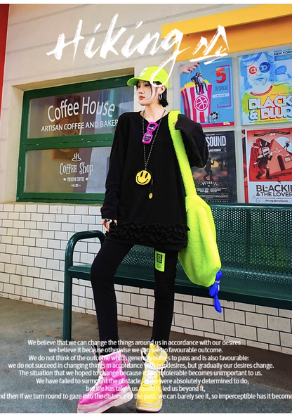 Royal Blue Ruffled Fleece Oversized Sweatshirt　X3407