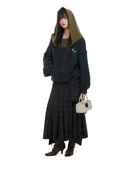 Layered-Look Off-Shoulder High-Neck Hoodie　X3485