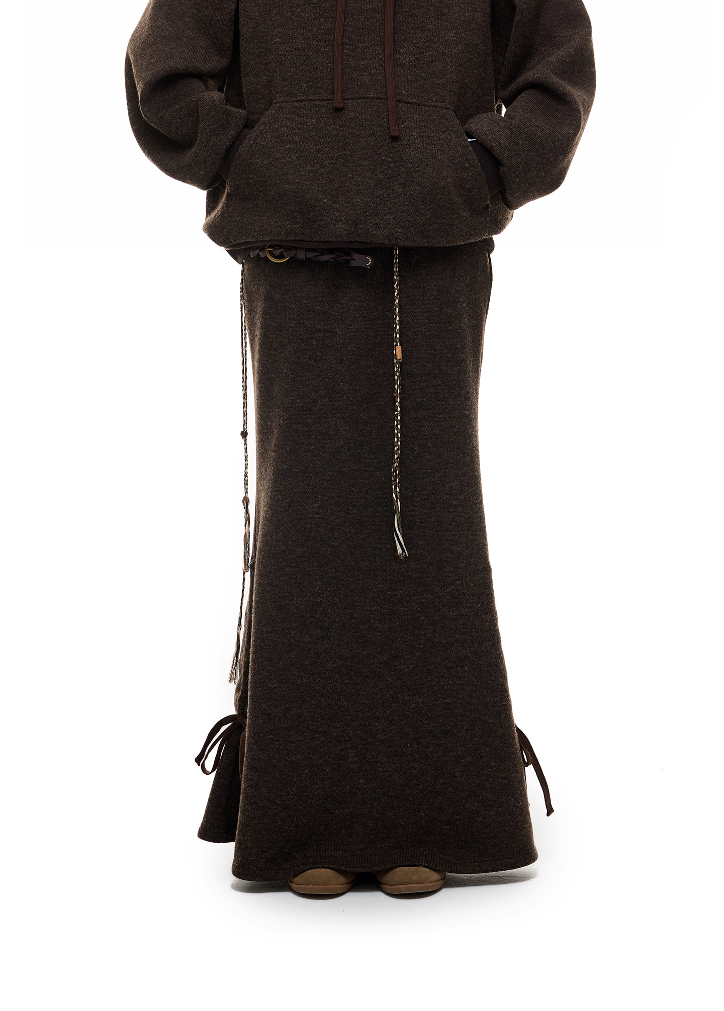 Layered-Look High-Neck Hoodie & Long Skirt 　X3484