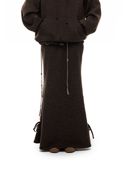 Layered-Look High-Neck Hoodie & Long Skirt 　X3484