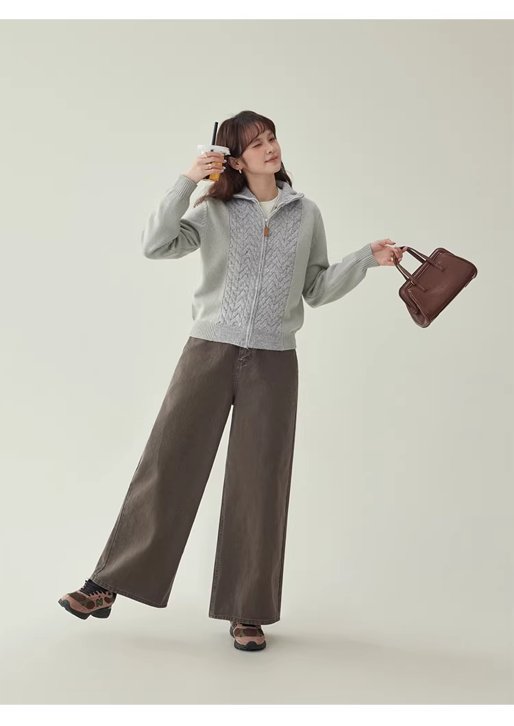 Patchwork Cable-Knit Wool-Blend Cardigan　X3504