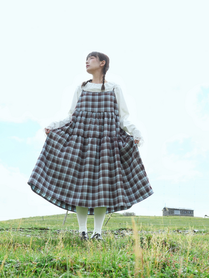Vintage Brushed Check Layered Camisole Dress X3400