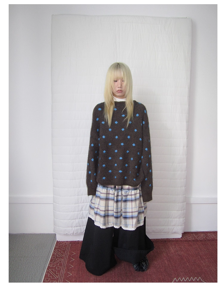 Plaid Patchwork Layered Wide Pants　X3420