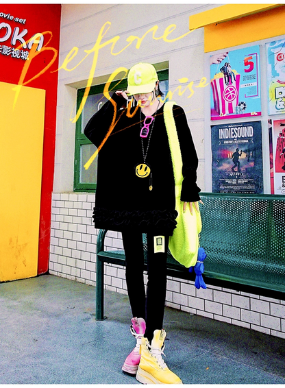 Royal Blue Ruffled Fleece Oversized Sweatshirt　X3407