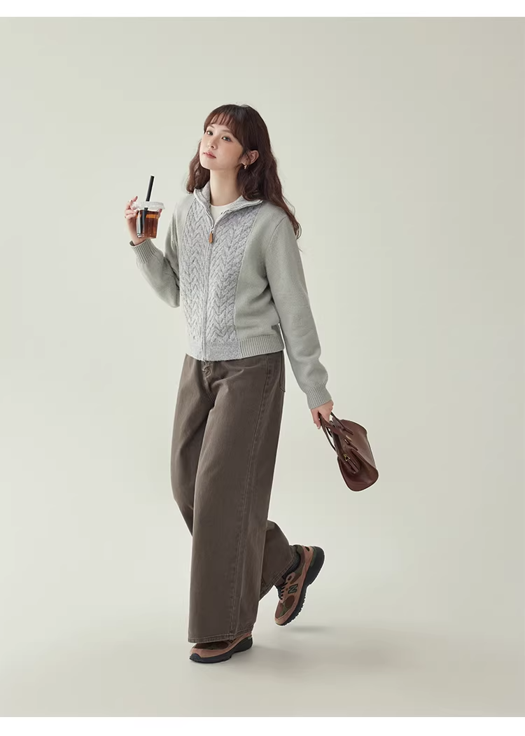 Patchwork Cable-Knit Wool-Blend Cardigan　X3504