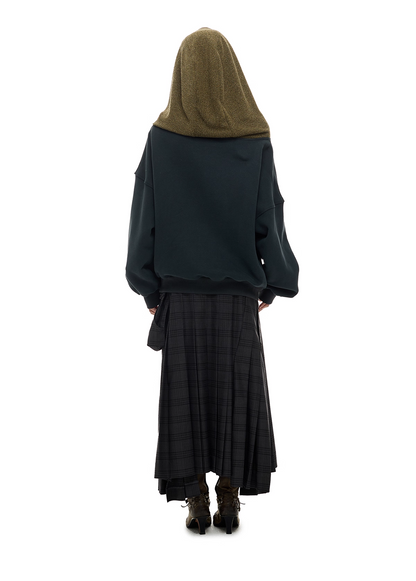 Layered-Look Off-Shoulder High-Neck Hoodie　X3485