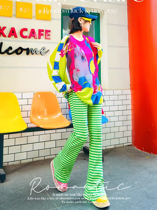 Dopamine Color Striped Straight Pants　X3512