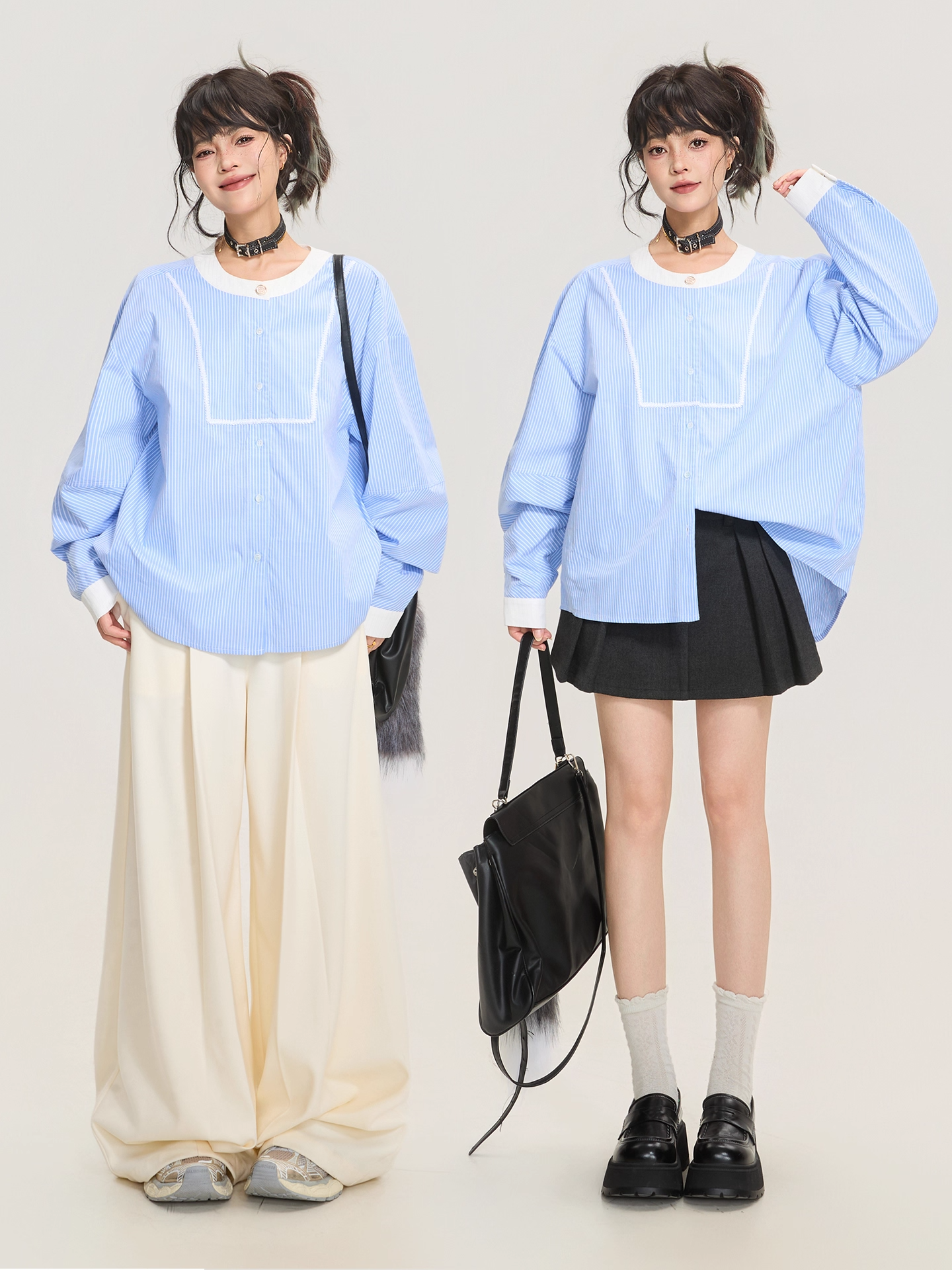 Blue Striped Long Sleeve Shirt　X3367