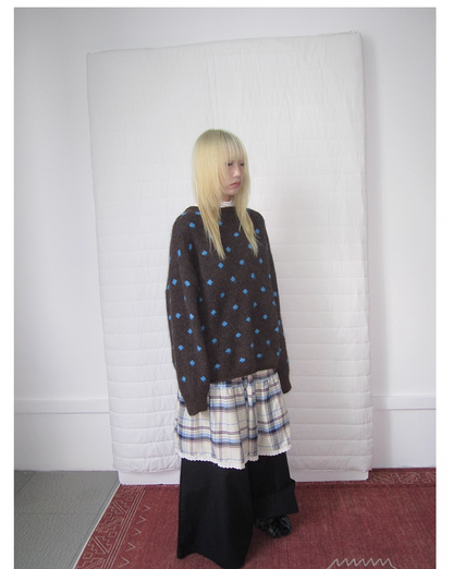 Plaid Patchwork Layered Wide Pants　X3420