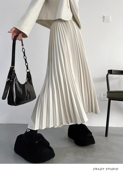 White Chinese-Style Blazer/Pleated Skirt Set　X3341
