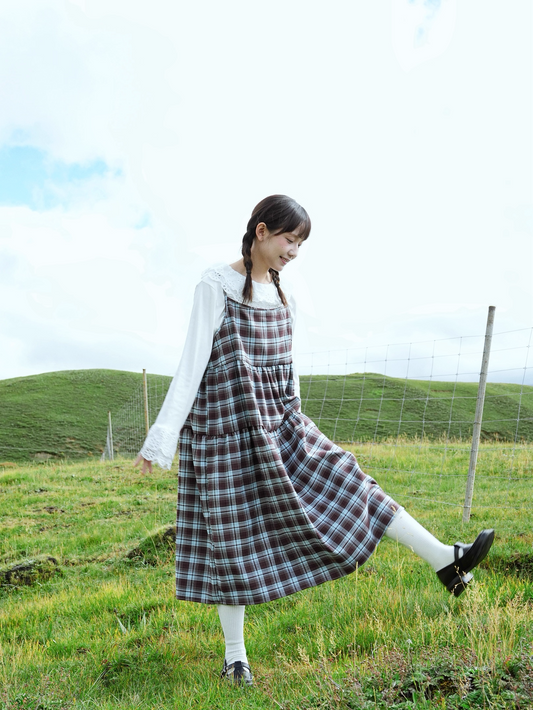 Vintage Brushed Check Layered Camisole Dress X3400