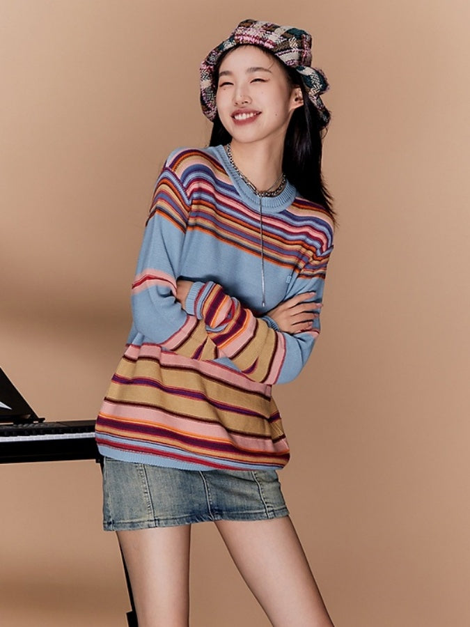 Color border knit sweater X2602