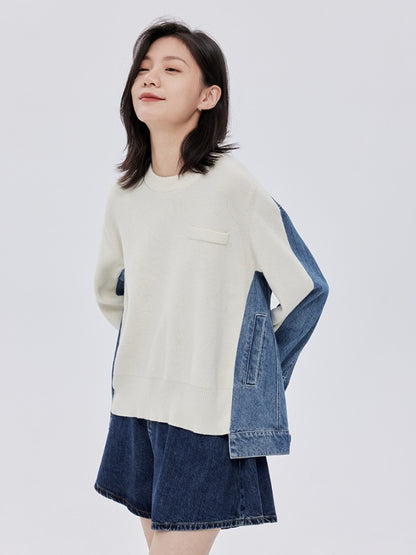 Bicolor denim knit sweater pullover X2782