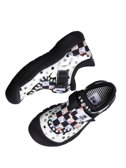 Check &amp; Polka Dot Round Toe Shoes X2759