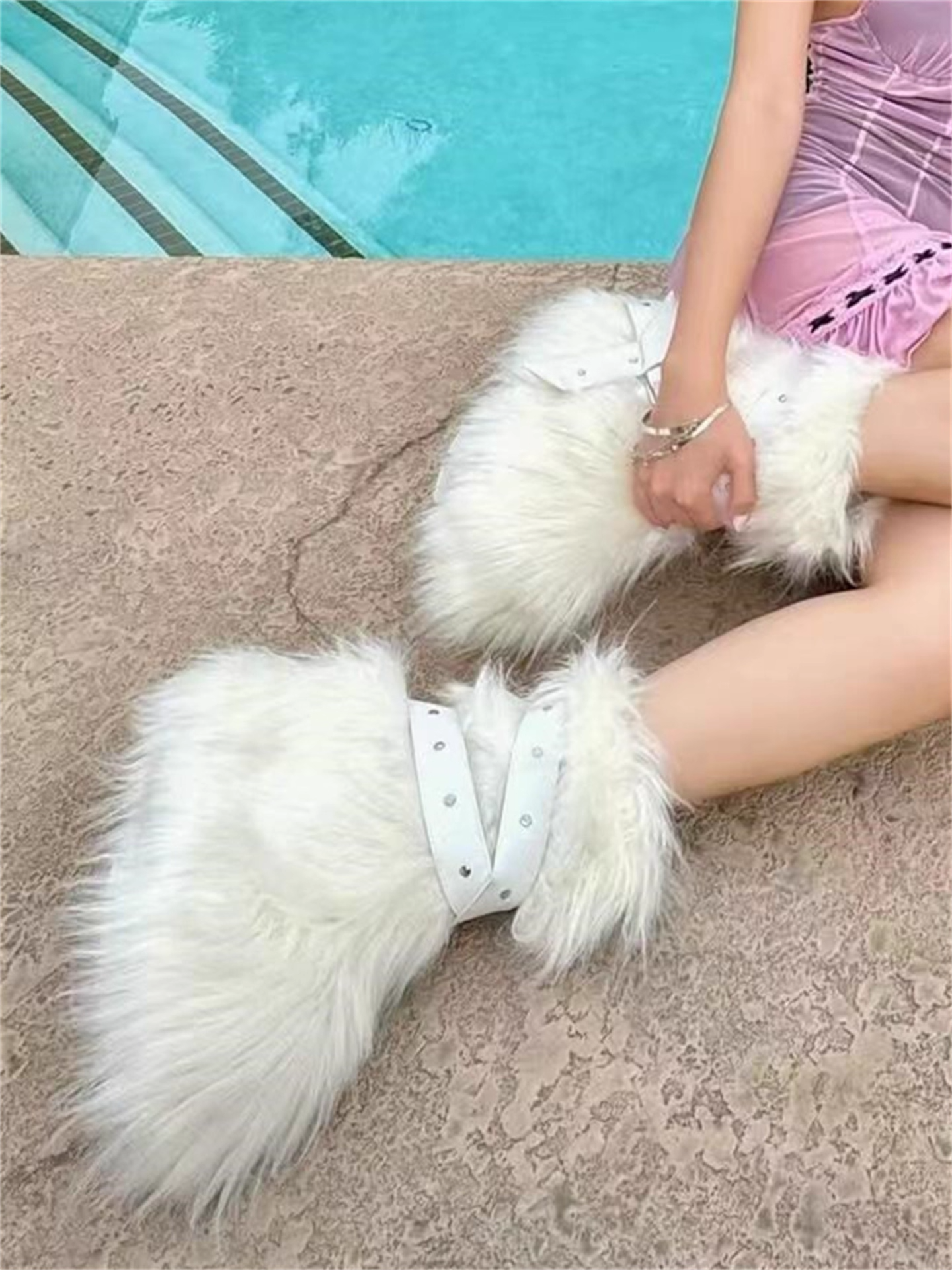 White Fleece Platform Short Snow Boots　X3425