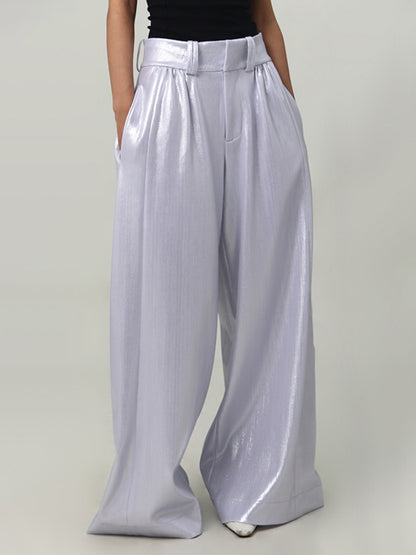 Metallic silver wide leg pants X2774