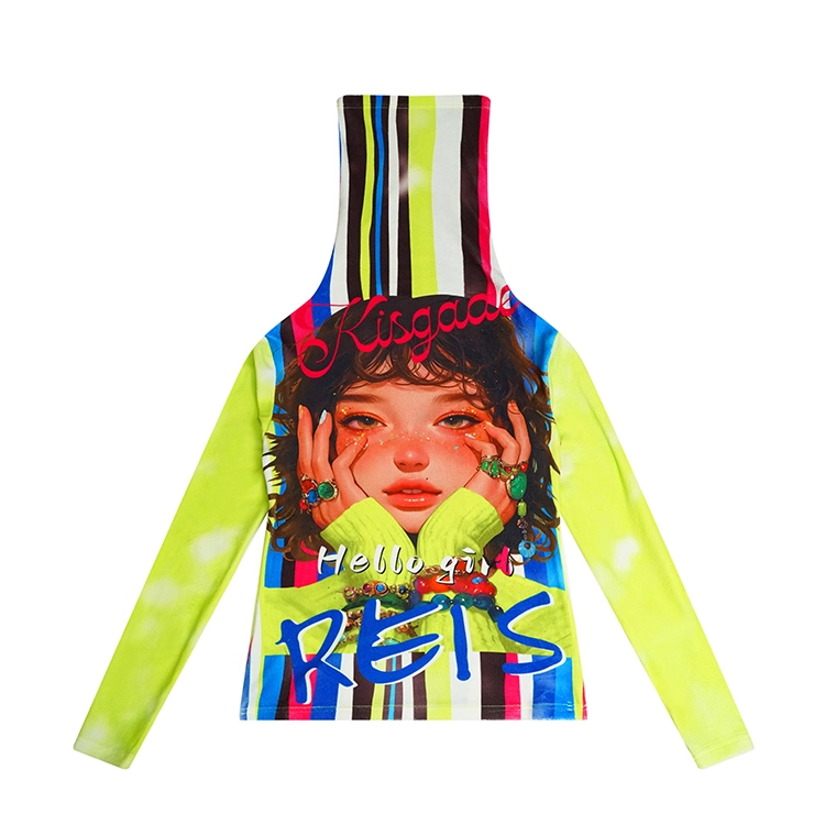 條紋字母印花保暖底高領T卹 X3459