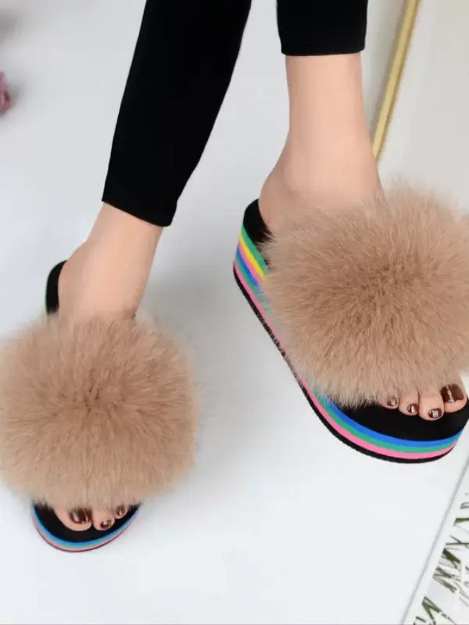 Faux fur platform open toe sandals X2755