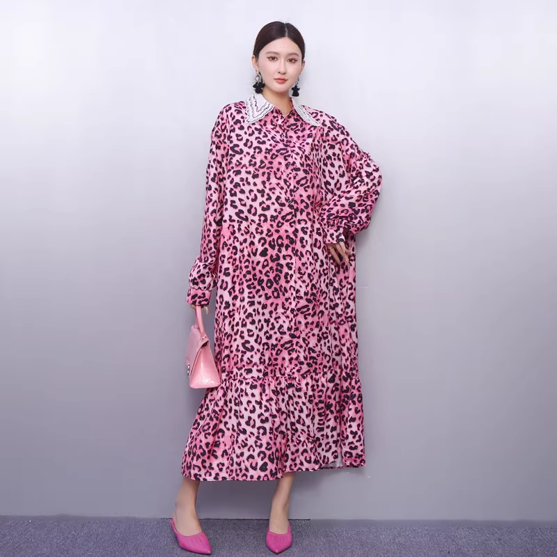 Leopard Print Long Shirt Dress　X3520