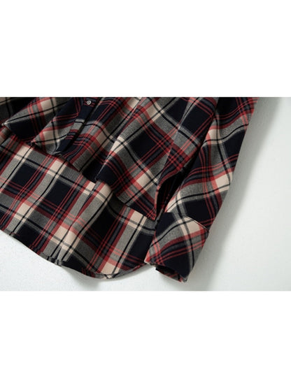 Fake two-piece check pattern shirt X2783