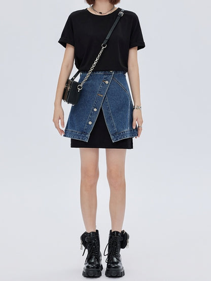 Asymmetrical design mini short denim skirt X2781