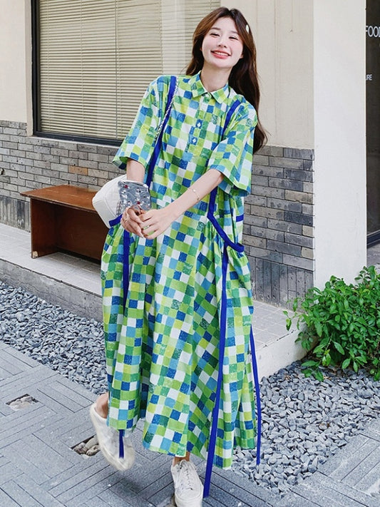 Green Mosaic Shirt Dress　X2785