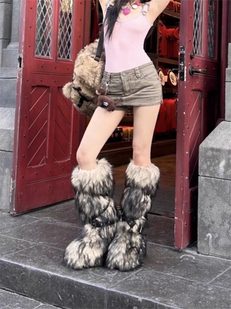 Fur Long Platform Snow Boots　X3423