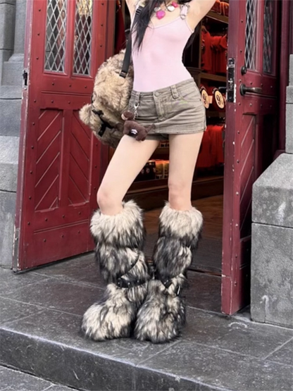 Fur Long Platform Snow Boots　X3423