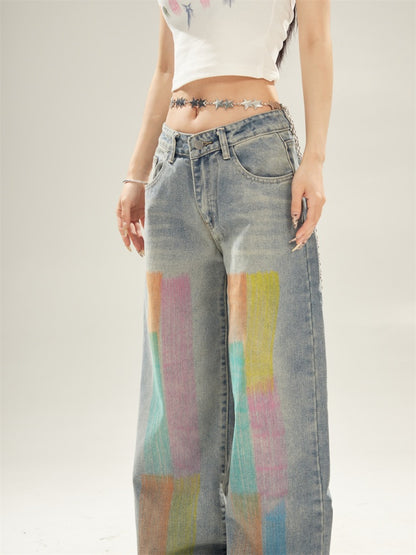 Painted denim pants X2836