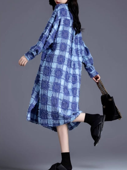 Klein Blue Check Shirt Dress X2939