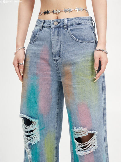 Paint Damaged Denim Pants X2837