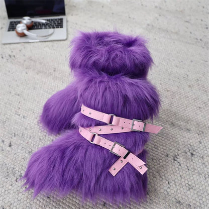 White Fleece Platform Short Snow Boots　X3425