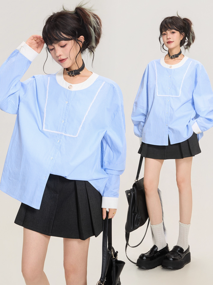 Blue Striped Long Sleeve Shirt　X3367