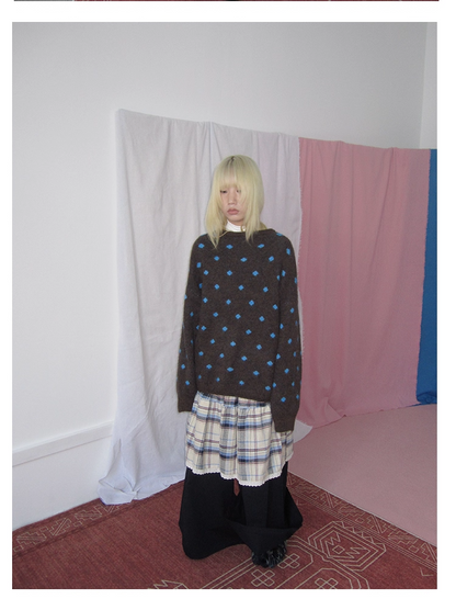 Plaid Patchwork Layered Wide Pants　X3420