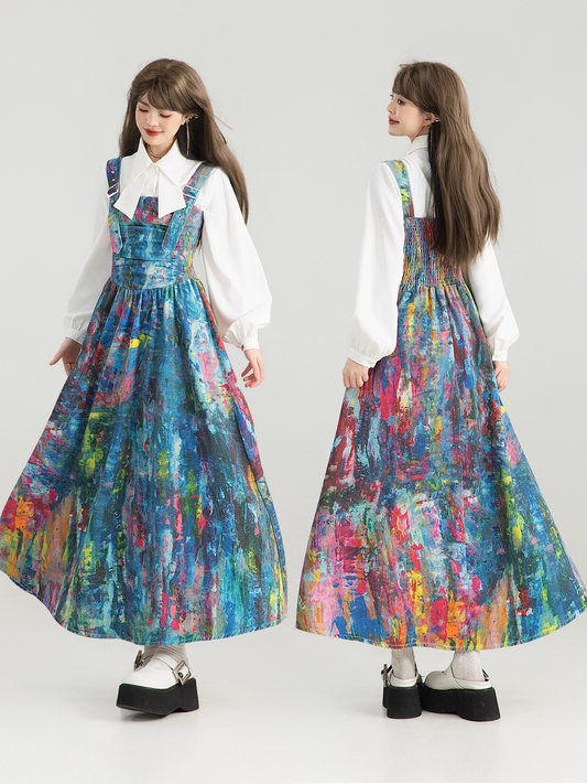 Gorgeous Painted Denim Camisole Dress　X3296